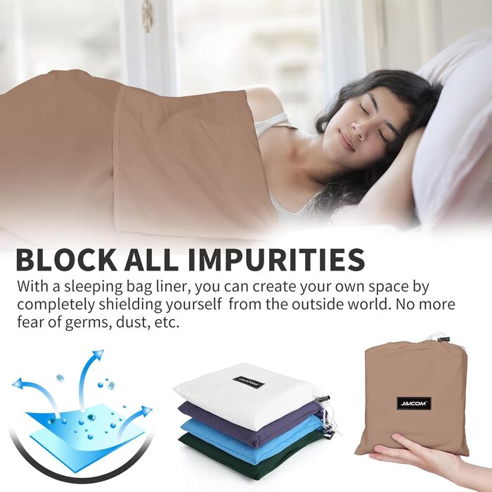 JAICOM Sleeping Bag, 2-in-1 Microfiber Sleeping Bag, Ultralight Silk Sleeping Bag for Travel - With Pillow Pocket Double Sleeping Bag, Ideal for Backpacking, Hotels & Huts, 180 * 220 cm