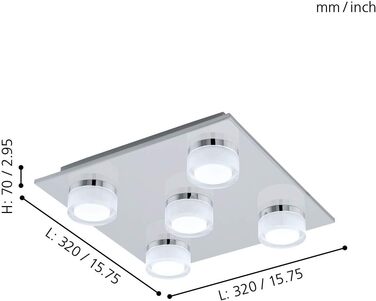 EGLO LED Ceiling Lamp Romendo, 5-Light Ceiling Fixture, Bathroom Dimmer, Bathroom Lamp made of Metal in Chrome, Plastic, LED Damp-Proof Light Warm White, IP44, L x W 32 cm