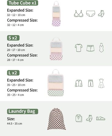 Набір органайзерів для валізи Narwey (6 шт.) - компресійні куби для пакування, рюкзак, органайзери для подорожей (в комбінованому клетчатому стилі)