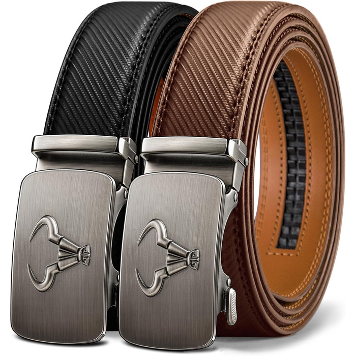 Чоловічий шкіряний ремінь BULLIANT 2 шт. з автоматичною застібкою (Ratsche) 35 мм, регульований, з подарунковою коробкою