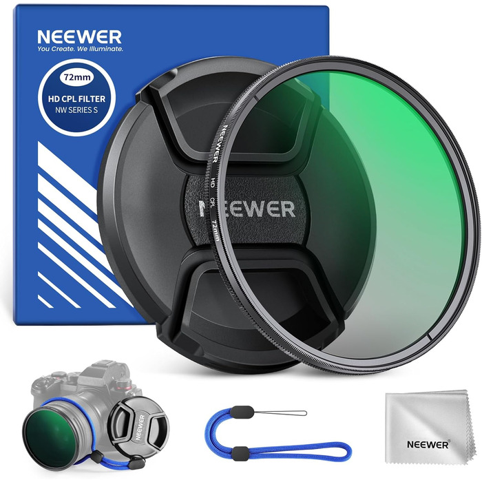 NEEWER CPL фільтр (72mm) з кришкою об'єктива: нанопокриття, HD скло, зменшує відблиски та віддзеркалення