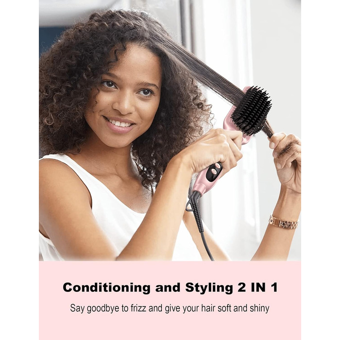 LANDOT Glättbürсте для випрямлення волосся з керамічним покриттям: електрична щітка-випрямляч з іонізацією, цифровим дисплеєм та регулюванням температури до 230°C (Rosengold)