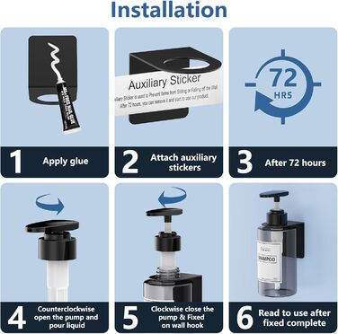 Набір дозатора мила для стін 4er, 300 мл, сірий. Дозатор мила без свердління, набір з 12 етикеток для душу/кухні/ванної кімнати