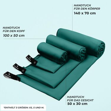 Набір рушників Zenacross з мікрофібри (3 шт.) з сумкою для перенесення - швидковисихаючі та універсальні фітнес-рушники - розміри XS, S, M - Petrolgrün (3 шт.) - XS + S + M