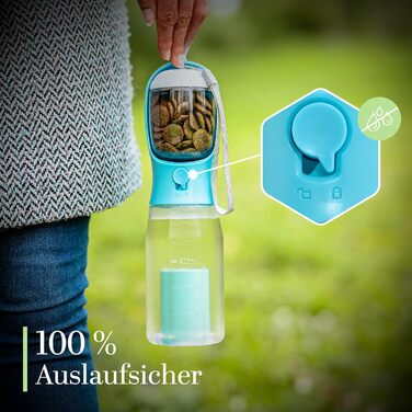 Водяна пляшка для собак на прогулянці 3-в-1 з мискою | Безпечна, BPA-free, з функцією подачі води | 600 мл, блакитна