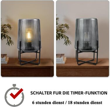 Настільна лампа бездротова, вінтажна, з таймером, акумуляторна LED лампа настільна, для дому та вулиці, сіра, розмір L