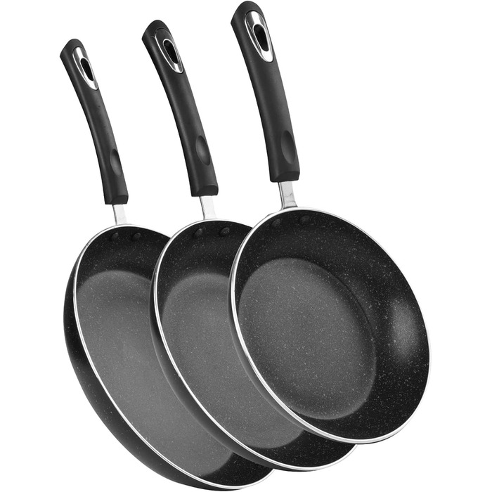 Набір сковорідок 3 шт. з антипригарним покриттям, підходить для індукційних плит, 20+24+28 см (Чорний)