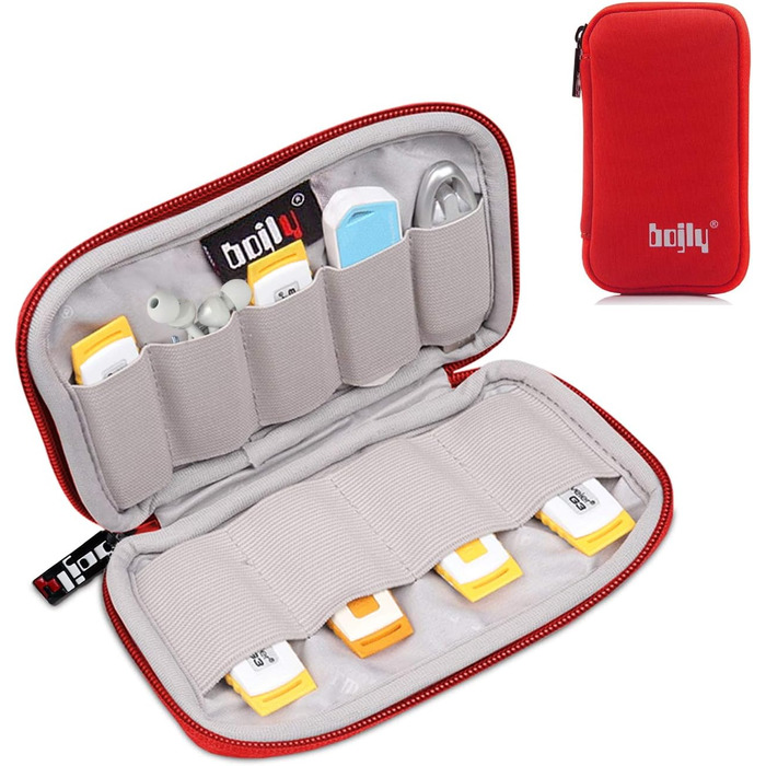 Органайзер для USB-накопичувачів та аксесуарів: водонепроникний чохол, 9 відділень, чорний (великий, червоний)