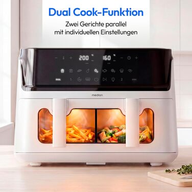 Аерофритюрниця з двома камерами MEDION P25 XXL Flex M, 10.8 л, без PFAS, біла