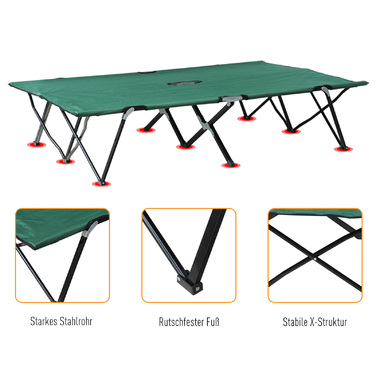 Outsunny Camping Bed for 2 People, Supports up to 136 kg, Folding Bed with Carry Bag, Oxford Green Black, 193 x 125 x 40 cm for Outdoor Adventures