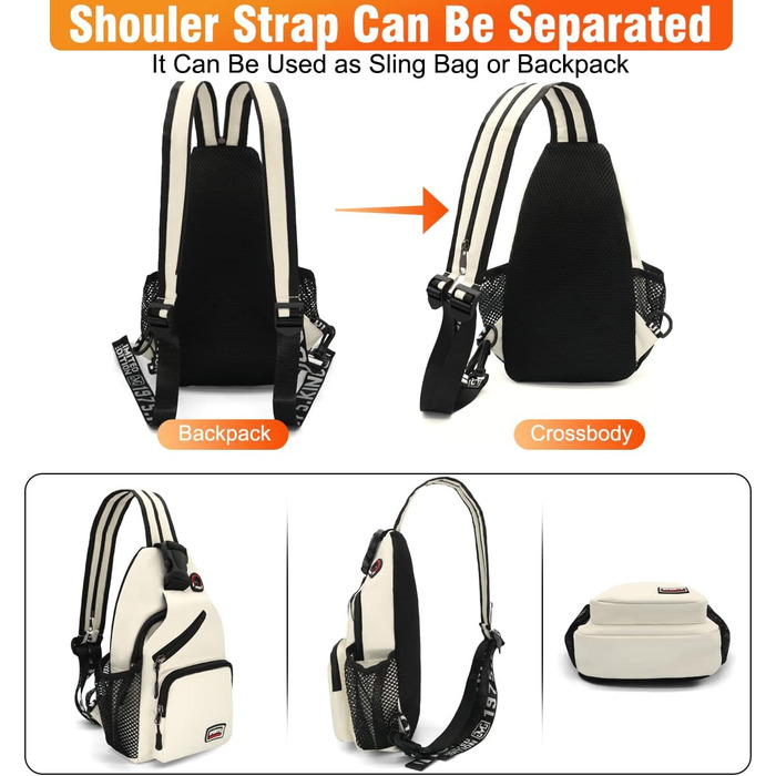 Сумка-слінг через плече, рюкзак для жінок та чоловіків з оксфордської тканини. Сумка через тіло, спортивна сумка, casual, для активного відпочинку, подорожей, покупок (Біла)