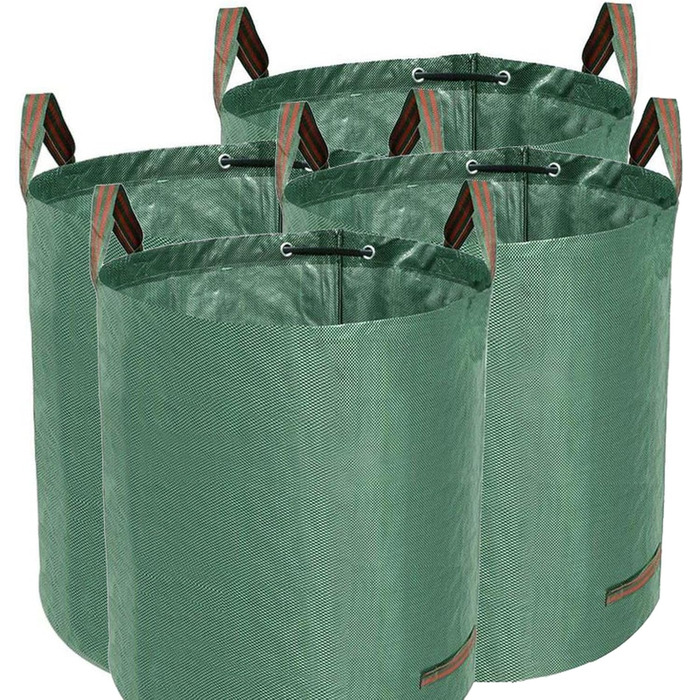 TerCasa Garden Sack 4-Pack, Waste Sack 272 L, Garden Waste Sack Height 76 cm, Ø 67 cm, Sack for garden waste made of tear-resistant polypropylene fabric, with reinforcing ring and 4 handles, green