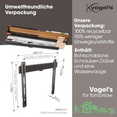 Vogel's Elite TVM 5605 Ultra-Slim TV Wall Mount - 32-77 inch, 100kg Capacity, VESA 600x400, 1.5cm Profile