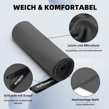 Набір з 3 рушників з мікрофібри: великий (180x80 см) та 2 маленькі (80x40 см). Швидковисихаючі рушники з мікрофібри для спорту, пляжу, ванни та подорожей (темно-сірий)