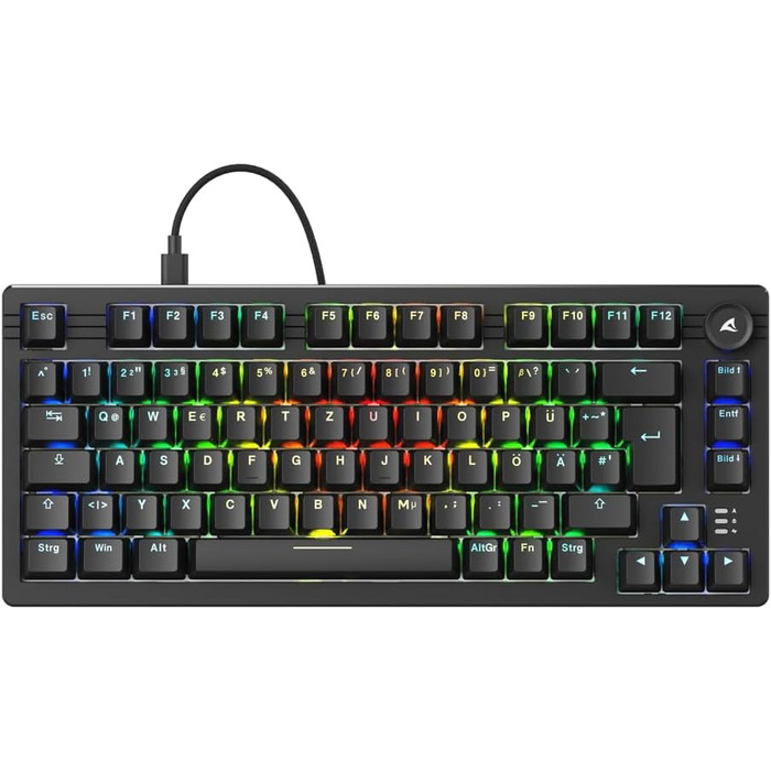 Sharkoon Skiller SGK25 RGB – ігрова клавіатура, 75% layout, Hot Swap, перемикачі Huano RED, чорна