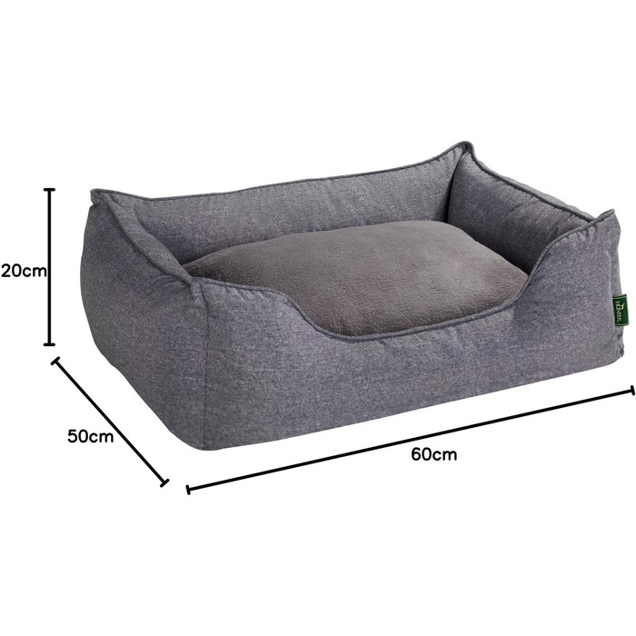 Софа для собак HUNTER BOSTON, зручне ліжко для собак з двостороннім подушкою, класичний дизайн, м'яке, затишне, миюче софа, неслизьке, сірий колір, розмір S, 60 x 50 x 17 см