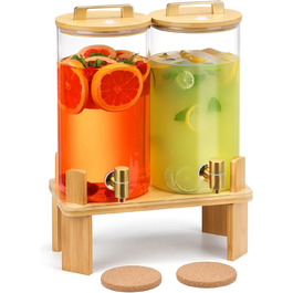 Набір з 2 диспенсери для напоїв на 6 літрів з дерев'яною підставкою, з герметичним клапаном та нержавіючим краном, для вечірок