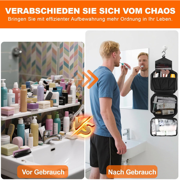 Чоловіча та жіноча косметичка для подорожей з відділеннями, водонепроникна, з гачком, зелена (чорна)