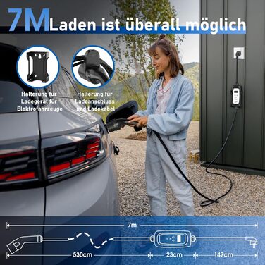 Кабель зарядки Schuko 3,6kW для електромобілів (5м, 6-16A) з регулюванням струму та дисплеєм | Сумісний з ID.3, ID.4, Model 3/Y, ZOE, Q3/Q5 та ін.