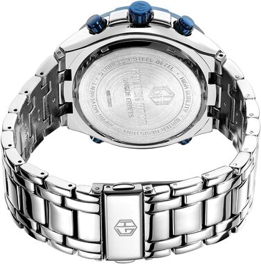 Чоловічий годинник з хронографом: надійний годинник з нержавіючої сталі, водонепроникний, з датою та будильником, аналогово-цифровий дисплей (сріблястий, блакитний)