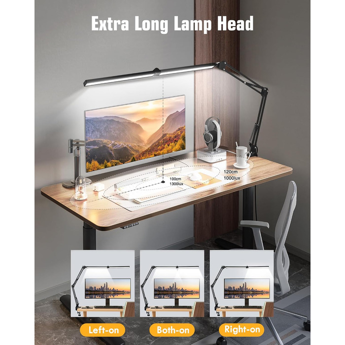 LED настільна лампа NOEVSBIG 24W з регулюванням яскравості, 5 режимів, таймер, сенсорне керування, кріплення, денне світло, сучасний дизайн