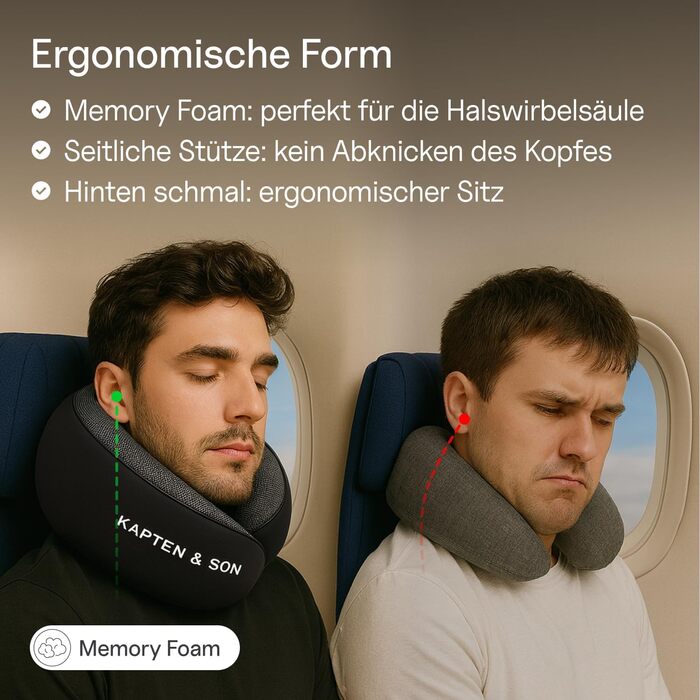 Подушка для шиї Kapten & Son | Подорожі | З піною Memory Foam | Регульована | Ергономічна