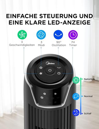 Вентилятор підлоговий Midea FZ10-17JR Tower 92 см з пультом, 3 режими, 3 швидкості, таймер 7 год, чорний
