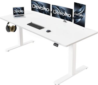 Devoko Electric Standing Desk 160x70cm - Adjustable Height, Stable Standing Desk, Computer Table with Memory Function, Ergonomic Sit-Stand Desk (White)