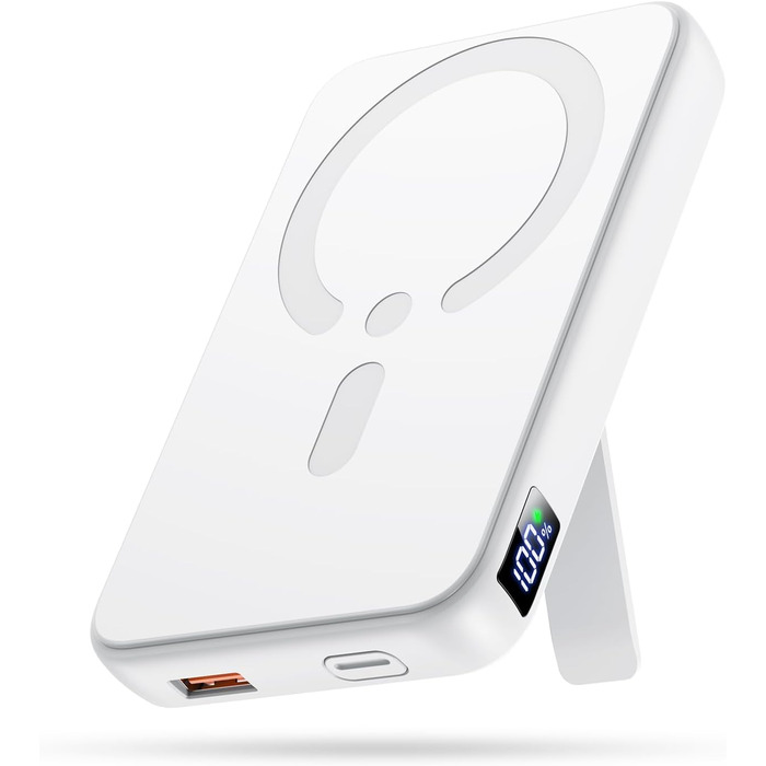 Power Bank 12000mAh з MagSafe, висувним підсвічуванням та USB-A виходом 22.5W PD, LED-дисплей, Type-C, білий