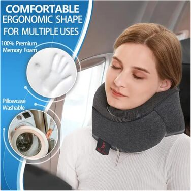 Подушка для шиї у літак, з Memory Foam, для дорослих, регульована, компактна, ергономічна – сірий графіт