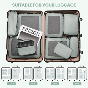 Органайзери для валіз Prezon, набір 10 шт., зелені