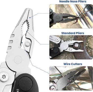 Мультитул HONZIN 12-в-1 з нержавіючої сталі, мультиінструмент з ножицями та набором біт, для кемпінгу та активного відпочинку