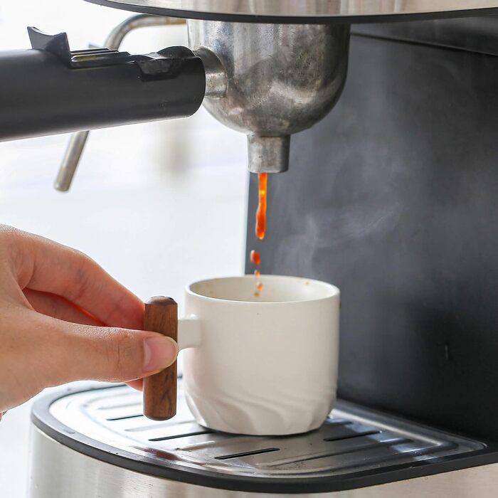 ERBO Набір з 4 еспресо-чашок 70 мл, преміум-якість, кераміка, чорний колір, з ручкою, для еспресо та мокко