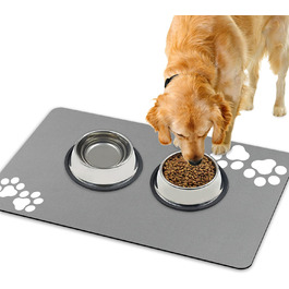Килимок для тварин, супер вбираючий, для собак та котів, з неслизьким гумовим дном, швидковисихаючий, пральний, 40 x 60 см, 2 пари слідів лап, колір: світло-сірий