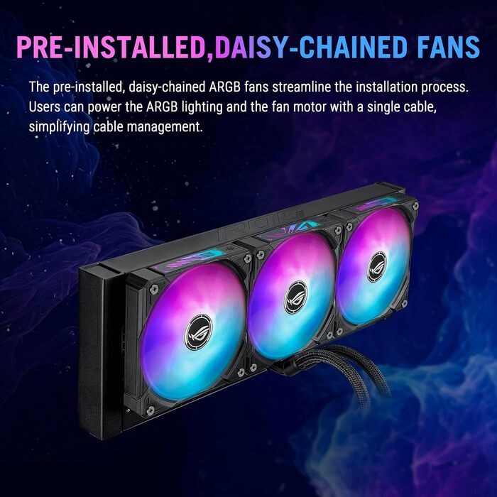 ASUS ROG Ryuo IV 240 ARGB - Система водяного охолодження для CPU (2 вентилятори, RGB, 400 мм трубки, Intel LGA 1851/1700/1200, AMD AM5)
