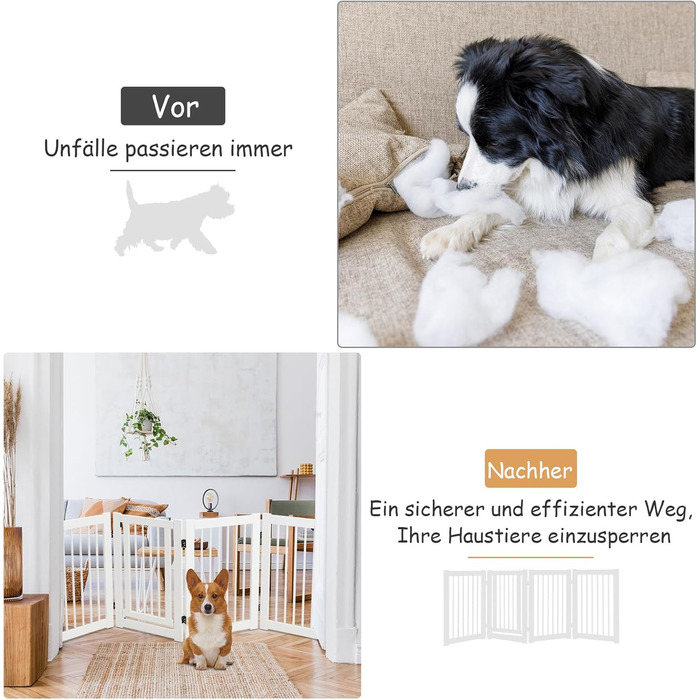 Захисне ґратка для собак COSTWAY 76 см, 4 панелі, дерев'яна з хвірткою, для дітей, складана, біла