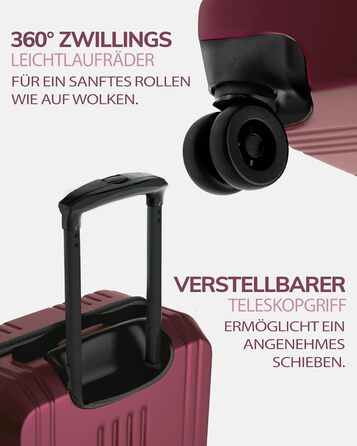 Набір валіз FERGÉ 3 шт. з жорстким корпусом та TSA-замком. Валізи-троліки (ручна поклажа, L, XL). Набір з 3 валіз з міцного полікарбонату, темно-червоного кольору.