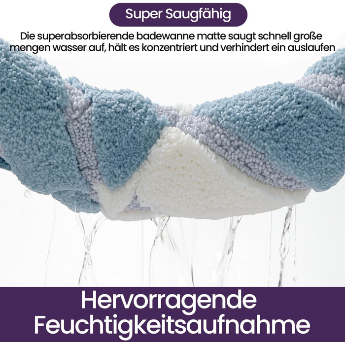 Нековзна килимок для ванної кімнати DEXI 40 x 60 см, м'який, швидковисихаючий, для ванни, душу, прання, блакитний