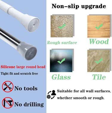 Держак для душу без свердління, штанга для душу з нержавіючої сталі, регульована, 85-160 см, чорний