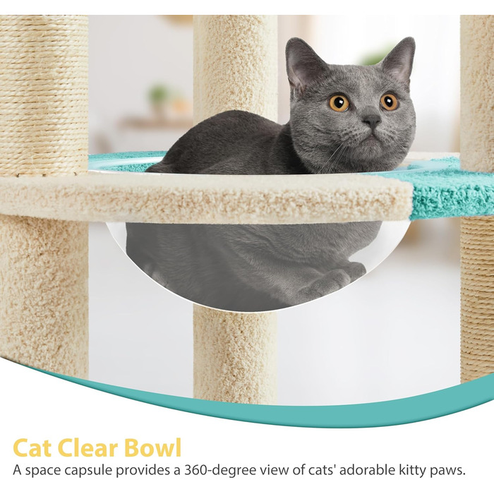 Yaheetech Cat Tree, Ocean Design Cat Tree, Cat Scratching Post, with Platform Space Capsule Sisal Posts, Stable Cat Climbing Tree, (Indigo/Beige)