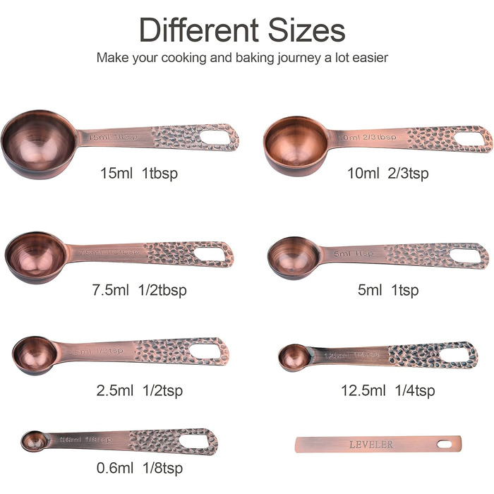 Smithcraft Measuring Cup and Spoon Set made of 18/8 Stainless Steel (Copper, 6 Cups + 7 Spoons + 2 Rings + 1 Level).