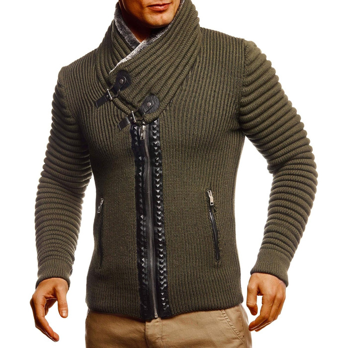 Чоловічий кардиган Leif Nelson з блискавкою, Regular Fit, довгі рукави, хакі-чорний колір, для повсякденного та ділового стилю