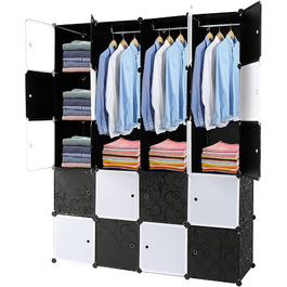 Regal system, 10 cubes, plastic wardrobe with doors, modular cabinet for space-saving storage, 70 x 45 x 175 cm, white door & black cabinet. Storage for clothing, shoes, etc. (140 x 45 x 175 cm, black and white)