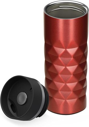 Термокружка Diamond з нержавіючої сталі Elasto Premium 450 мл, з кнопкою, витіканнями, BPA-free, для гарячих та холодних напоїв, матова блискуча (Рубіново-червона)