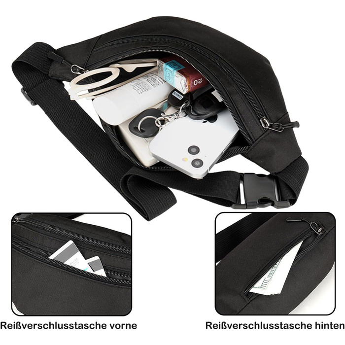 Чоловіча/Жіноча поясна сумка на пояс, бананка з PU шкіри, водонепроникна, чорна. Спортивна, для подорожей, фестивалів, бігу, хайкінгу