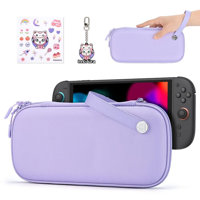 Чохол для Nintendo Switch 2 innoAura Switch 2 Tasche, фіолетовий (Galaxy Lila) - водостійкий, з амортизацією, відділенням для AirTag та великою сітчастою кишенею