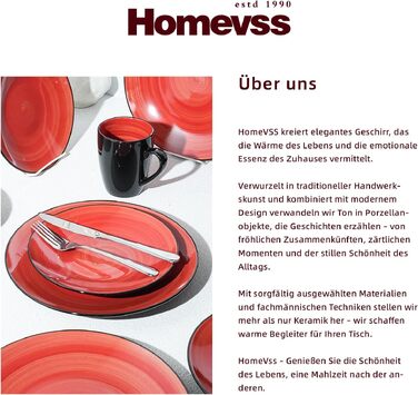 Набір керамічного посуду для їжі HomeVss Sonoma, 16 предметів, чорний з червоними вкрапленнями