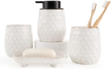 Набір для ванної кімнати: органайзер з кераміки (4 шт.) - дозатор мила 400 мл, стакан для зубної щітки, мильниця, декор преміум-якість (бежевий)