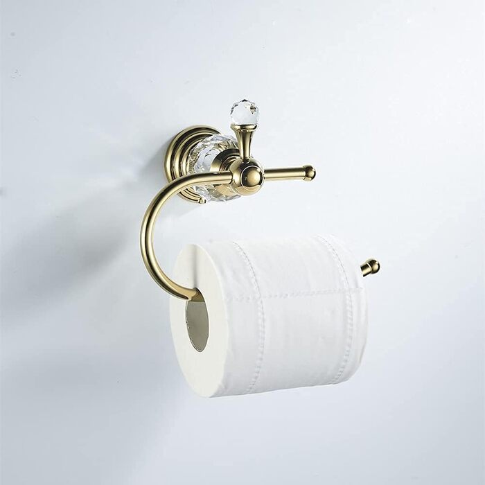 Toilet paper holder, polished, gold-colored, brass, crystal, tissue holder, bathroom accessories, wall mount