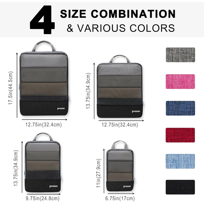 Набір компресійних органайзерів для подорожей (4 шт, чорний)